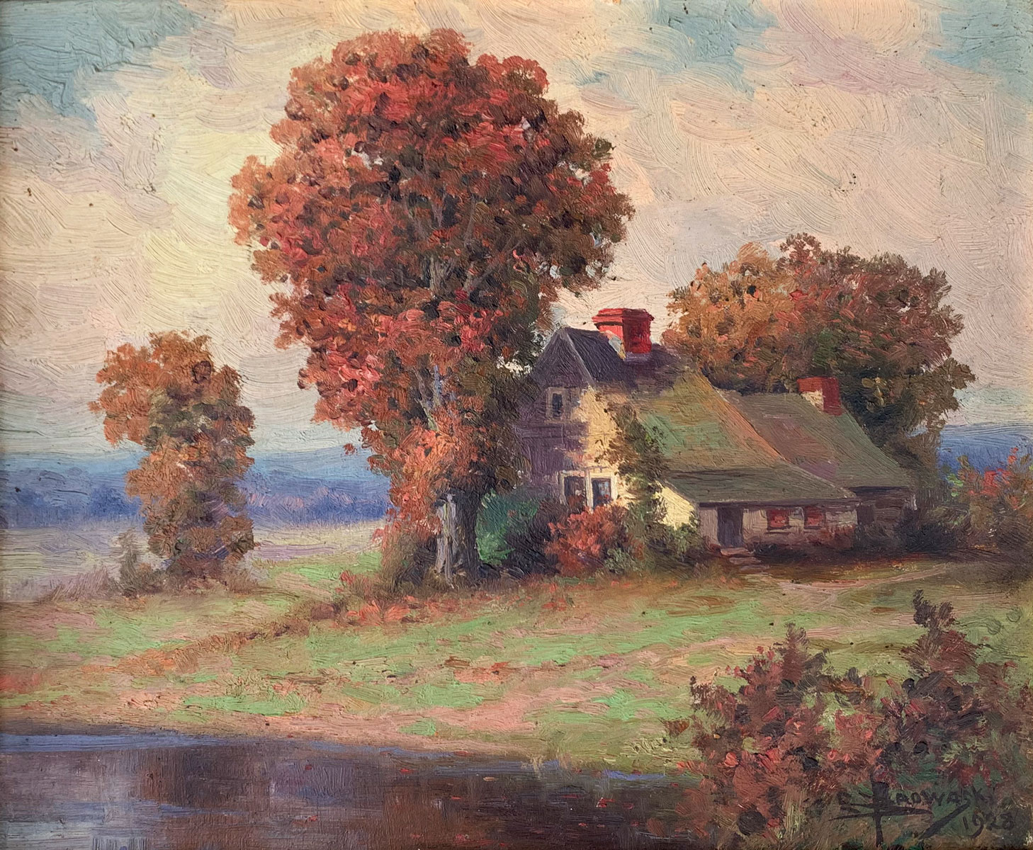 Appraisal: BROWASKI Edward American th C ''Autumnal Landscape with Farmhouse by