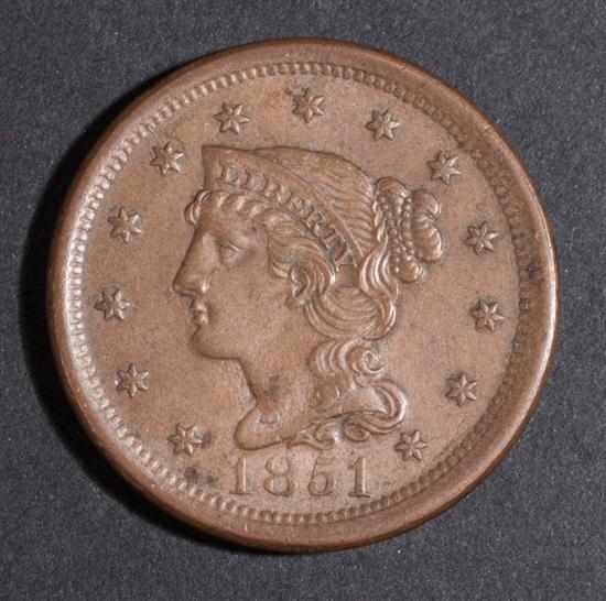 Appraisal: United States coronet type copper large cent AU- Estimate -