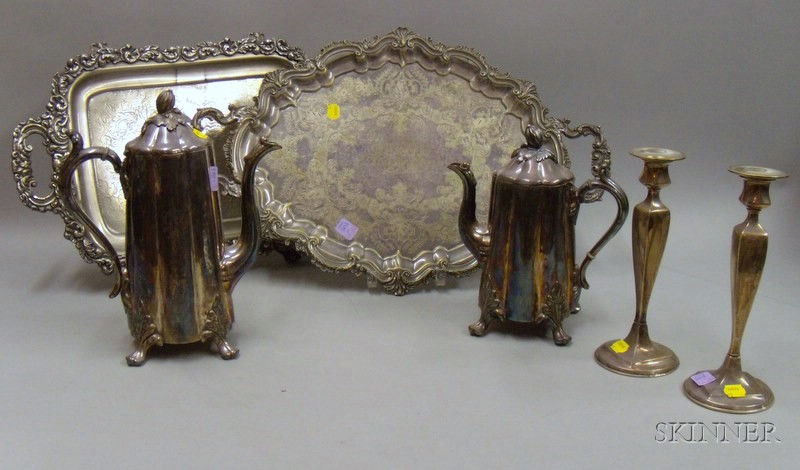 Appraisal: Pair of Weighted Sterling Tall Candlesticks and Four Silver Plated