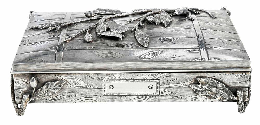 Appraisal: Sterling Box with Lizard and Butterfly probably Continental late th