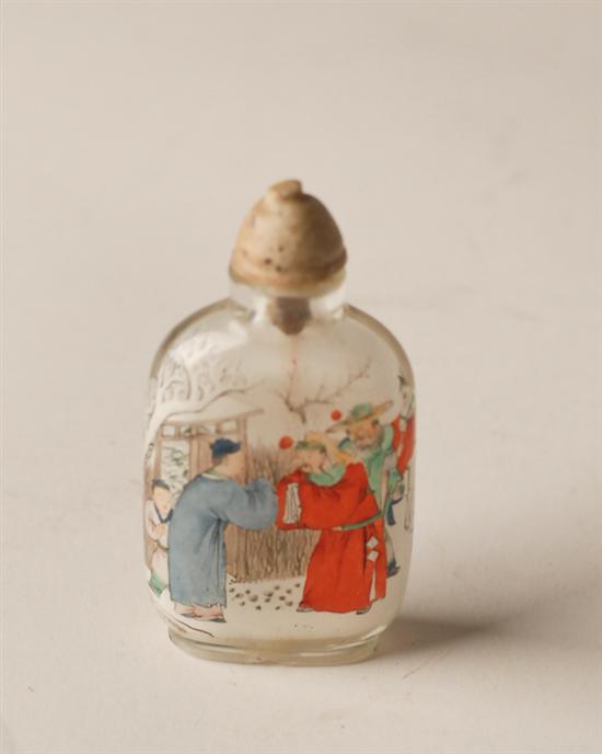 Appraisal: A th C Inside Painted Glass Snuff Bottle with well