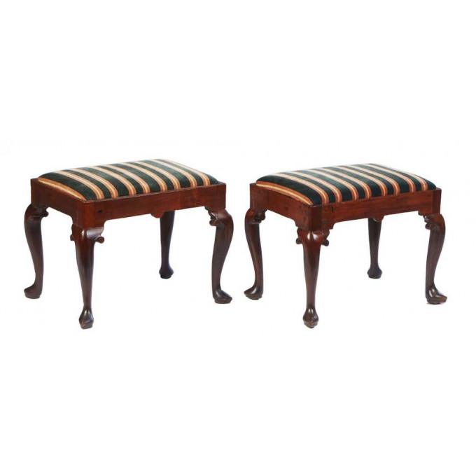 Appraisal: Pair of Carved Mahogany Queen Anne Style Stools th c