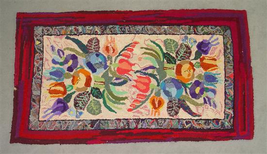 Appraisal: Brightly Colored Rectangular Hooked Rug Circa Handmade multicolored rug with