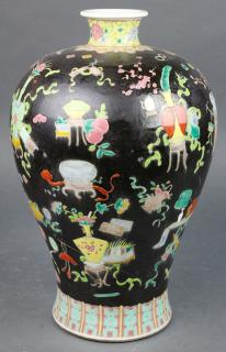 Appraisal: Chinese Famille Noire Meiping Vase Chinese famille noire meiping porcelain