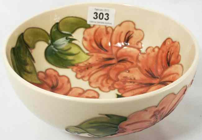 Appraisal: Moorcroft Coral Hibiscus Large Bowl chip to base rim