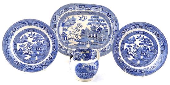 Appraisal: Four pieces of th C English blue and white transferware