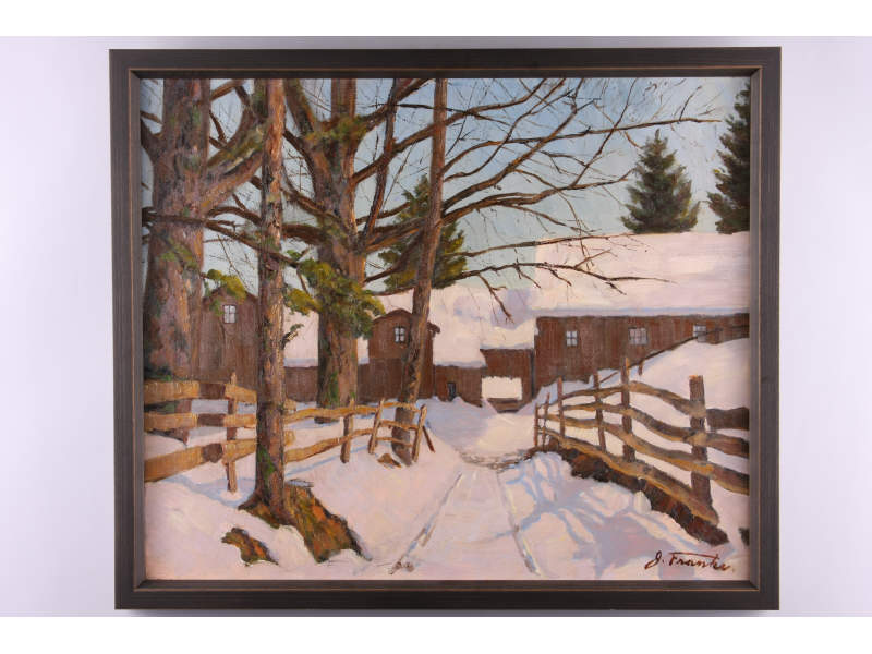 Appraisal: J Franks American School th c Winter Snow oil on