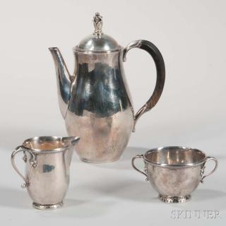 Appraisal: Georg Jensen Coffeepot Creamer and Sugar Bowl Sterling silver Denmark