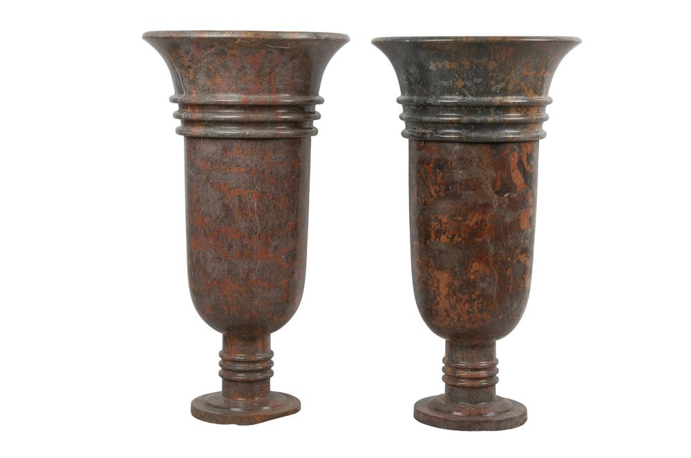 Appraisal: PAIR OF CARVED MARBLE FLOOR URNS diameter inches high Condition