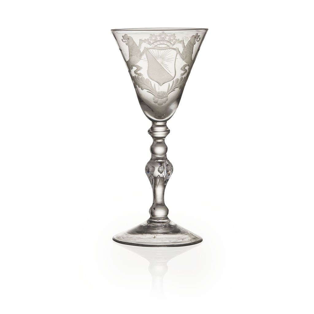 Appraisal: NEWCASTLE ARMORIAL WINE GLASS TH CENTURY the large conical bowl