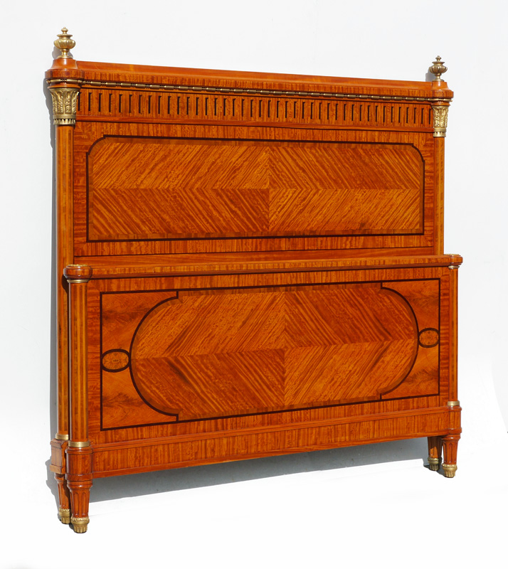 Appraisal: FINE FRENCH SATINWOOD INLAID BED Mahogany veneer with satinwood parquetry