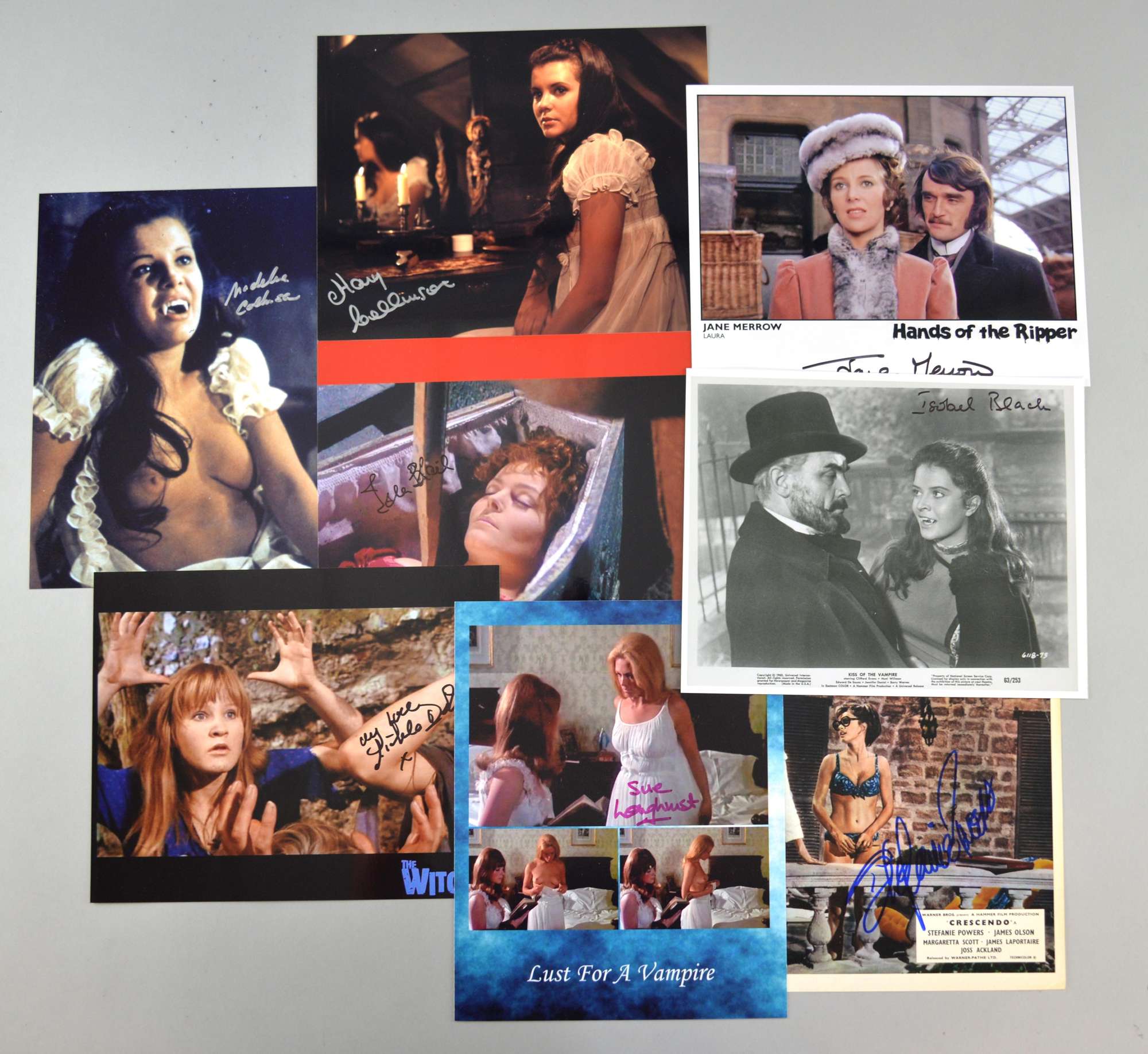 Appraisal: Hammer Horror Eight signed x photographs cards Collinson Twins x