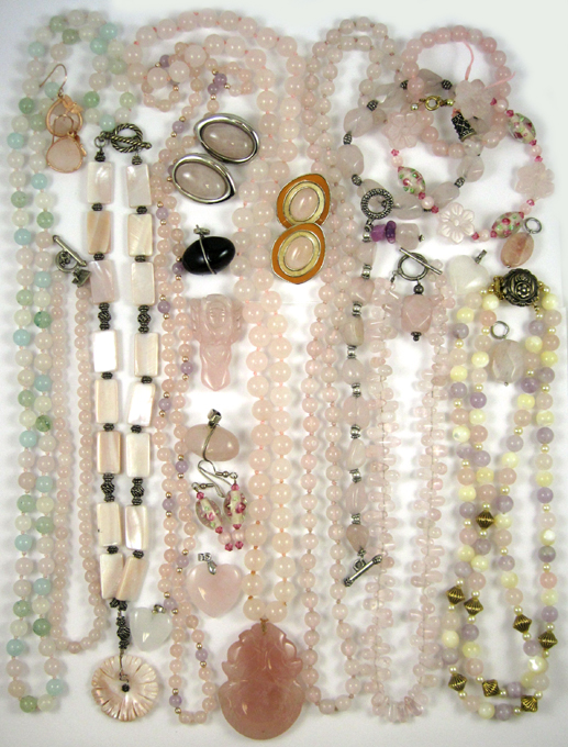 Appraisal: TWENTY-EIGHT PIECES OF BEADED ROSE QUARTZ JEWELRY including necklaces bracelets