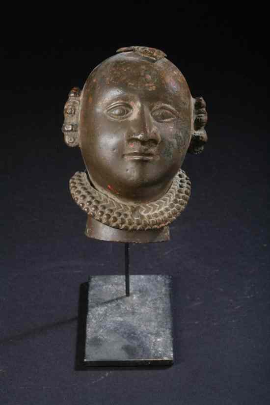 Appraisal: INDIAN BRONZE HEAD OF DEITY - in high