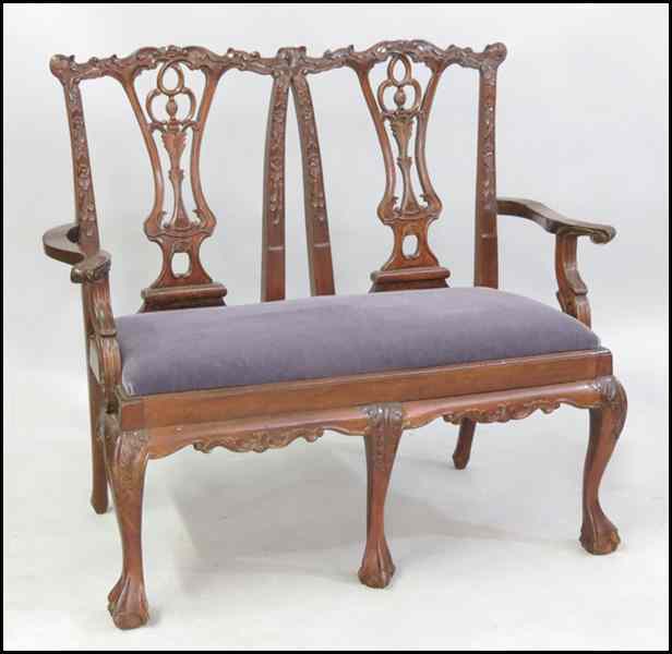 Appraisal: CHIPPENDALE STYLE CARVED MAHOGANY SETTEE H '' W '' D