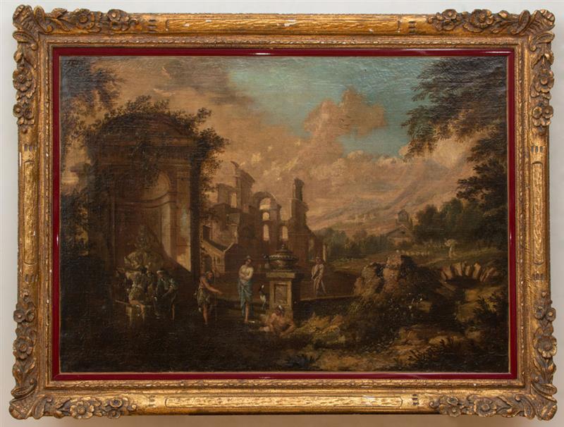 Appraisal: ITALIAN SCHOOL CAPRICCIO WITH RUINS Oil on canvas unsigned with