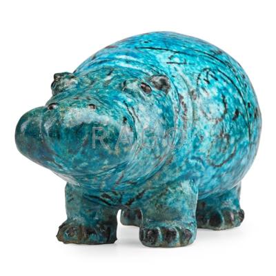 Appraisal: CARL WALTERS - Unique hand-built glazed faience hippopotamus Woodstock NY