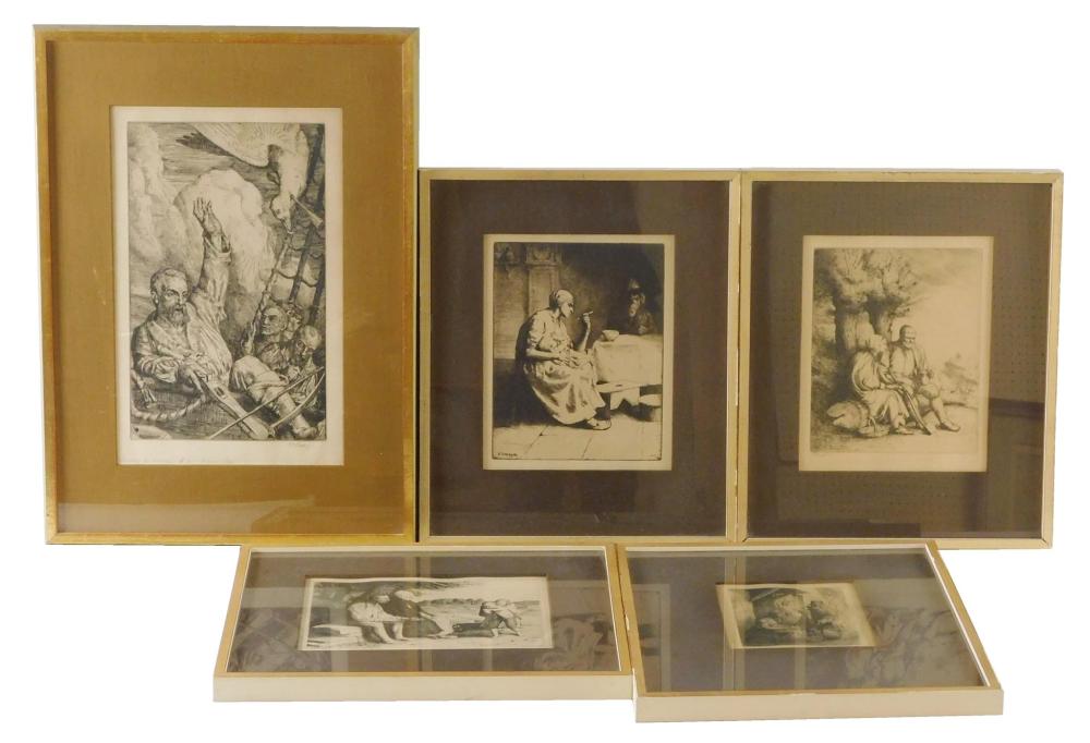 Appraisal: Five etchings by William Strang British - Shooting the Albatross