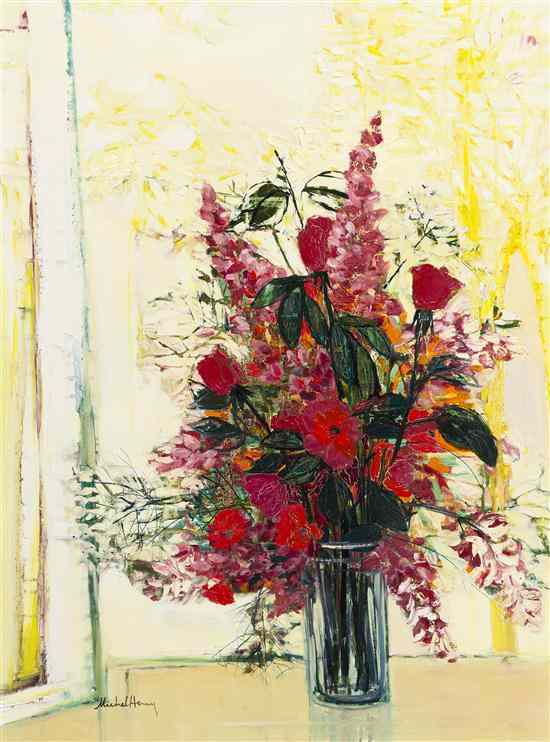 Appraisal: Michel Henry French b Red Flowers in the Window oil