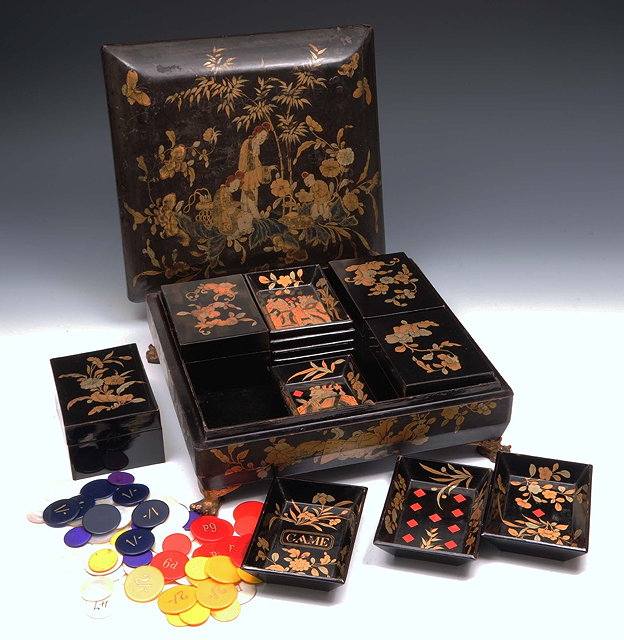 Appraisal: A Chinese lacquer games box th Centurythe cover decorated with