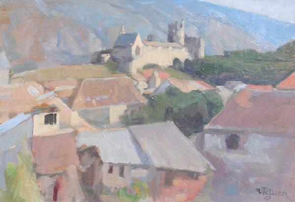 Appraisal: TELLIER Raymond French - European Village Scene OIL Board ''