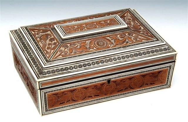 Appraisal: A th Century Anglo-Indian carved sandalwood ivory and sadeli mosaic