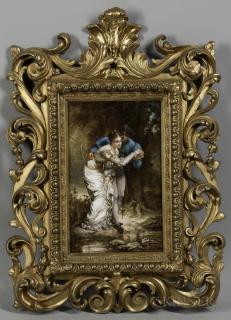 Appraisal: Continental Porcelain Plaque Depicting a Couple Spain early th century