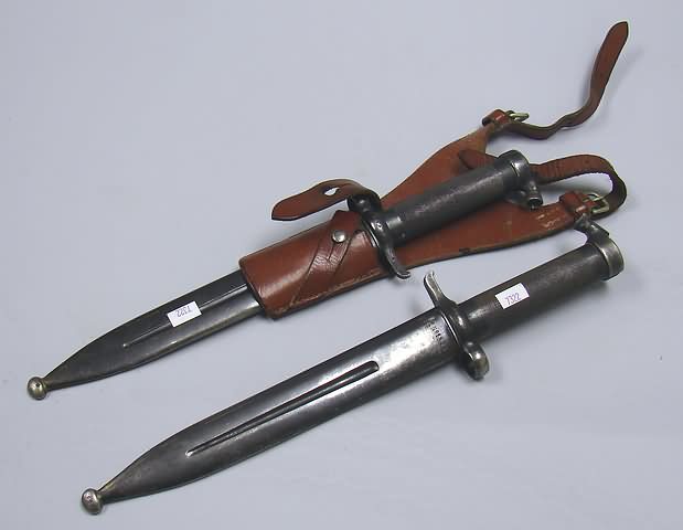 Appraisal: Swedish Bayonets with scabbards one with frog