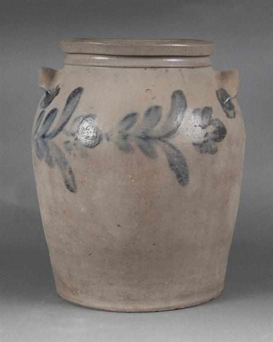 Appraisal: American salt glazed cobalt decorated stoneware double handled storage crock