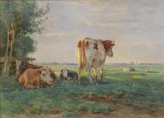 Appraisal: Pieter Stortenbeker Watercolor Cows Pieter Stortenbeker Denmark Netherlands - Watercolor