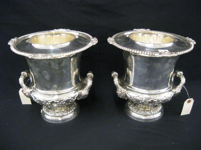 Appraisal: Pair of Silverplate Wine Coolers with liners classical form handled