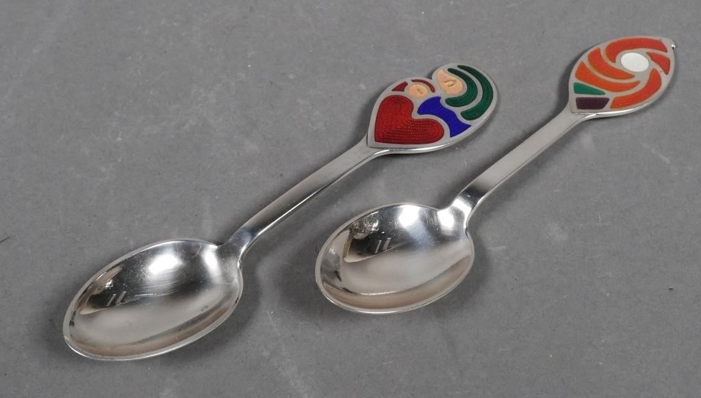 Appraisal: Two sterling silver Christmas spoons and by Danish silversmith A