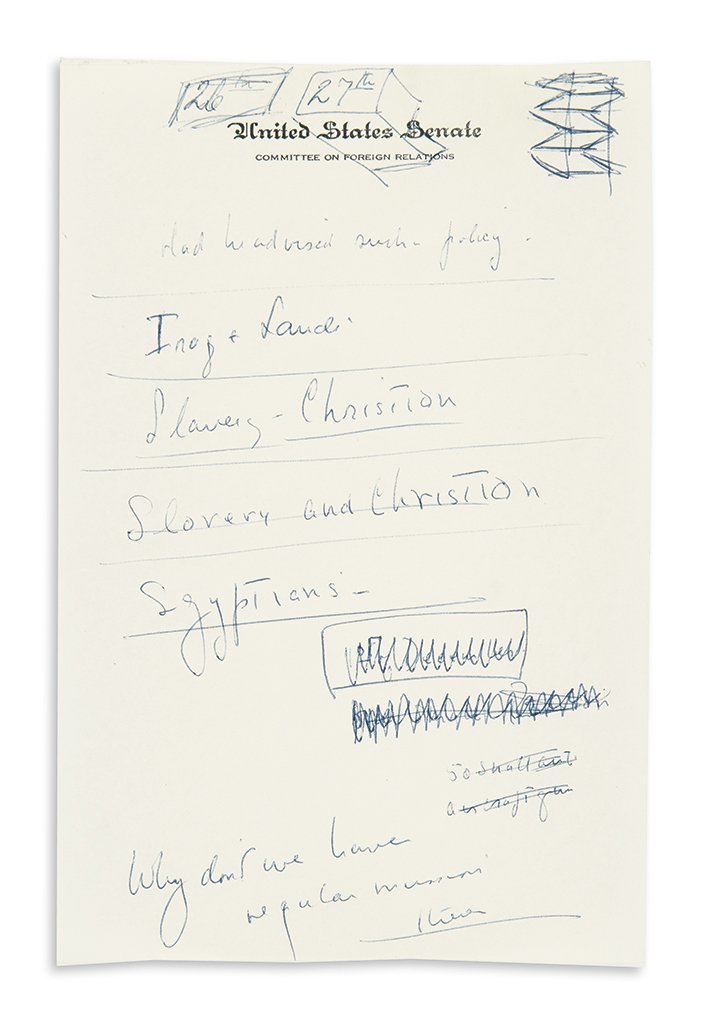 Appraisal: KENNEDY JOHN F Autograph Manuscript unsigned lines of fragmentary notes