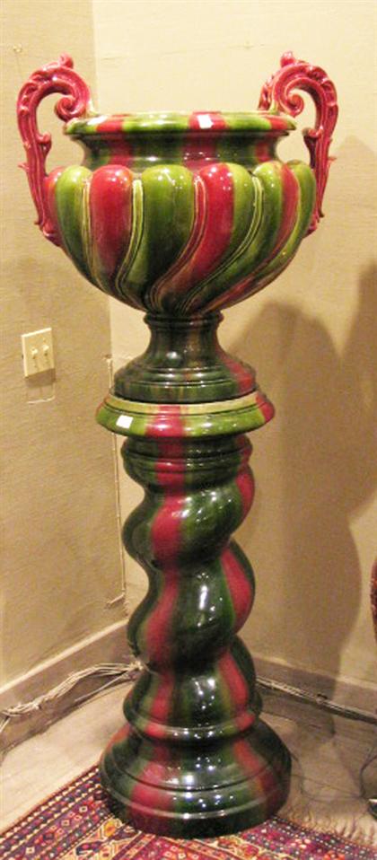 Appraisal: Victorian majolica jardiniere and stand late th century Of lobed