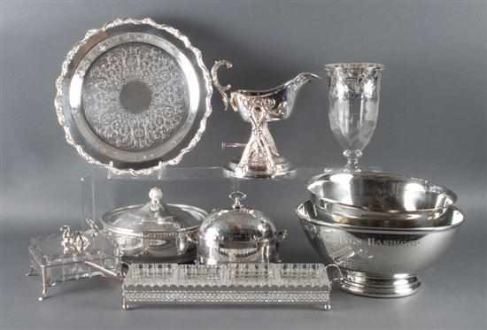 Appraisal: Large assortment of silver-platedware including a Victorian butter tub with