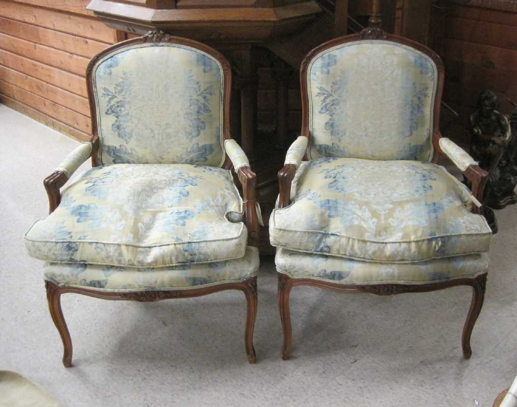 Appraisal: A PAIR OF LOUIS XV STYLE ARMCHAIRS American mid- th