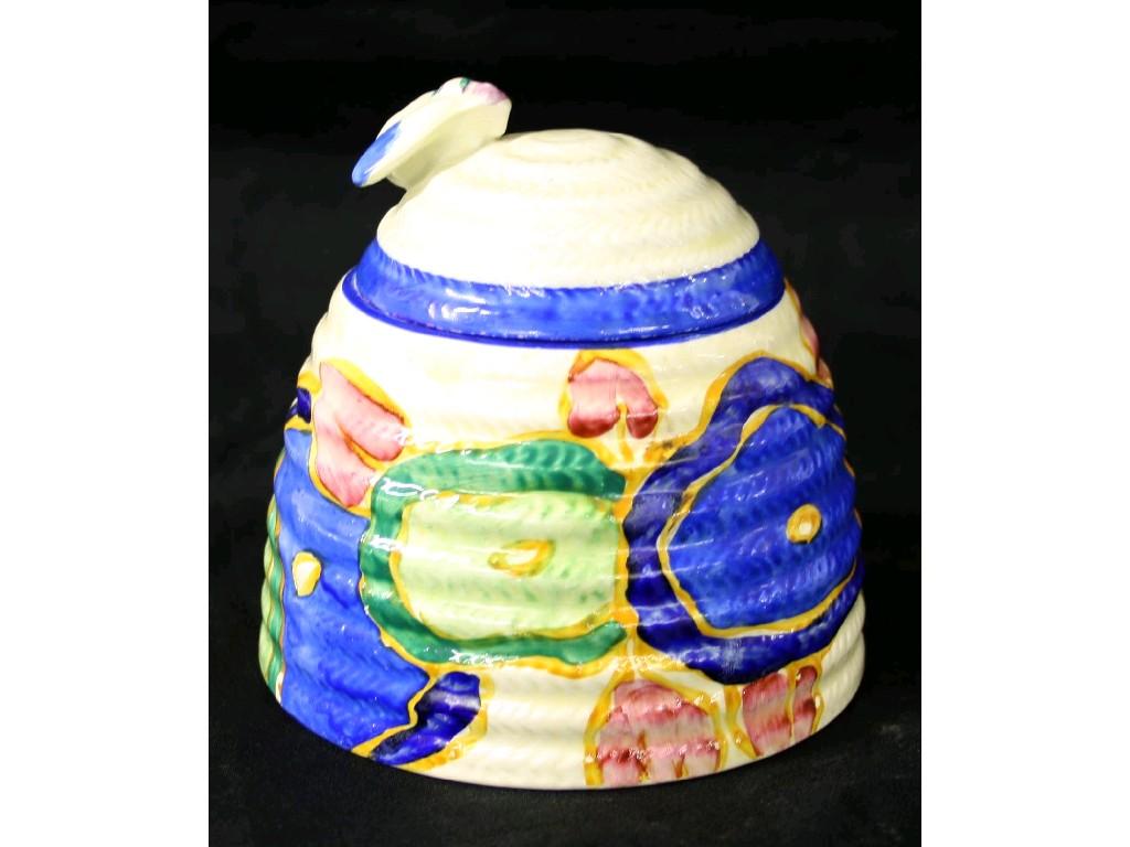 Appraisal: Clarice Cliff 'Blue Chintz' Bizarre beehive honey pot and cover