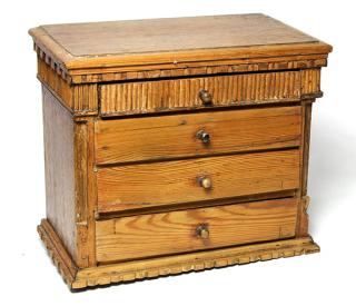 Appraisal: French Provincial style miniature pine chest French Provincial style miniature