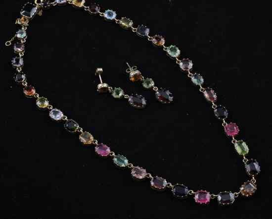 Appraisal: A Continental gold multi gem set necklace with matching drop