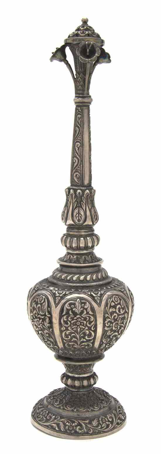 Appraisal: An Indian Silver Rosewater Sprinkler th century having an elongated