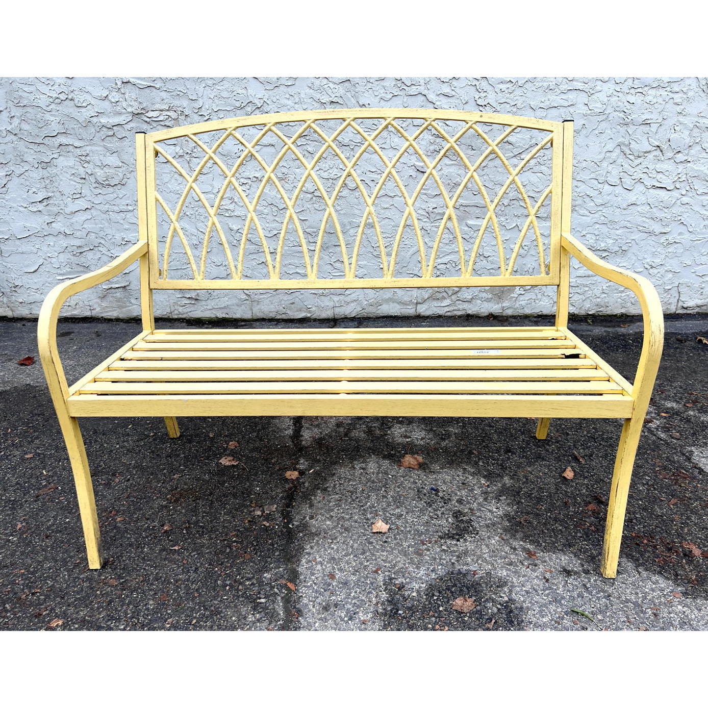 Appraisal: Painted Yellow Aluminum Outdoor Bench Dimensions H inches W inches