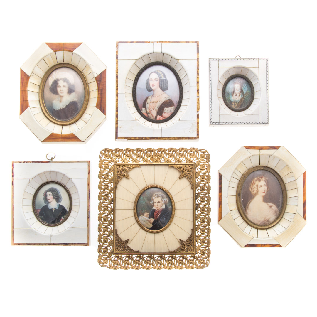 Appraisal: Six portrait miniatures th- th century hand-painted in gouache and