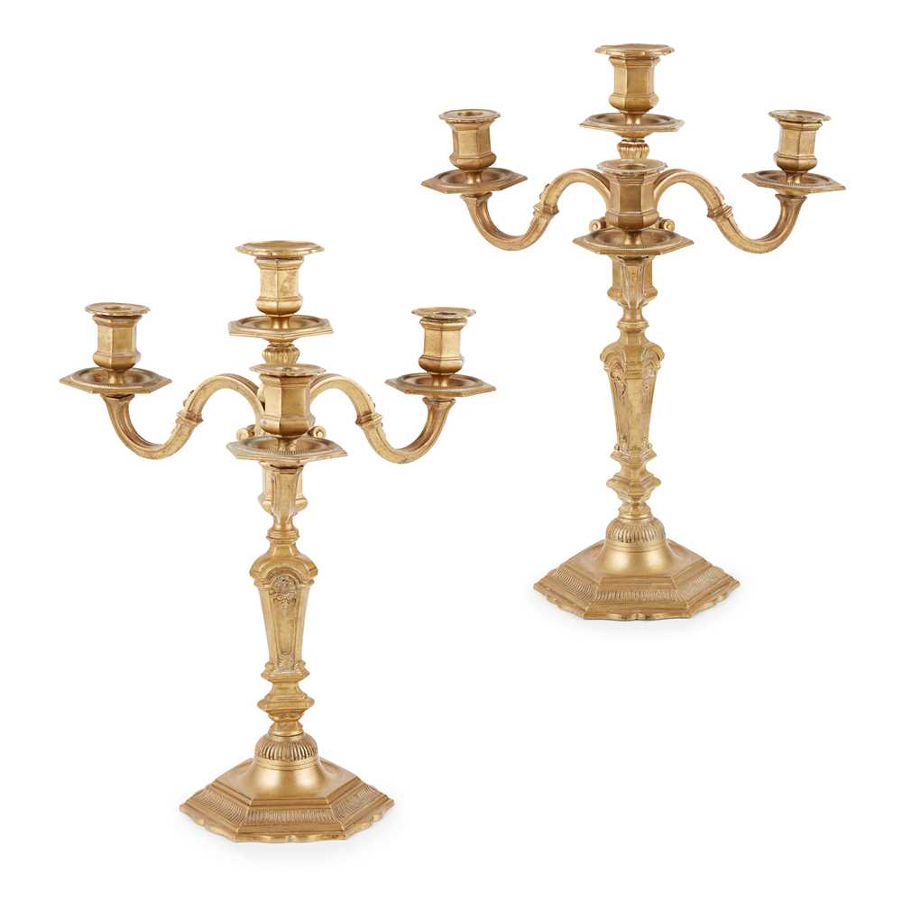 Appraisal: PAIR OF FRENCH BAROQUE STYLE BRASS CANDELABRA TH CENTURY the