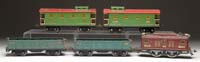 Appraisal: LIONEL STANDARD GAUGE WITH FOUR FREIGHT CARS Maroon engine with