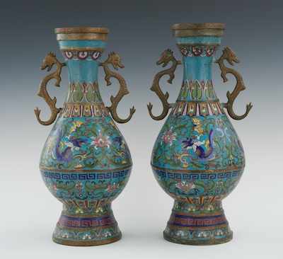 Appraisal: A Pair of Chinese Cloisonne Handled Vases Qing Dynasty Circa