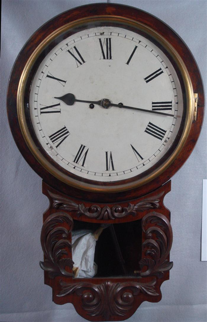 Appraisal: Carved rosewood English Victorian fusee wall clock time strike h