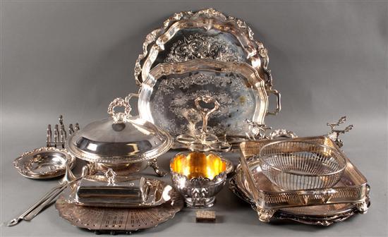 Appraisal: Assorted silver-platedware including a covered serving bowls extending trivets trays