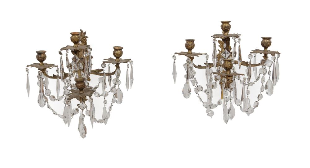 Appraisal: Pair of Louis XVI-Style Gilt Bronze and Cut Crystal Four-Light