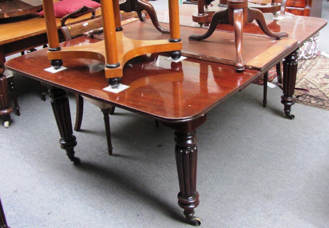 Appraisal: A th century mahogany extending dining table raised on reeded