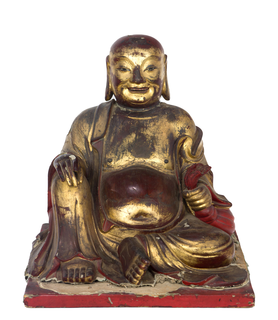 Appraisal: LARGE CHINESE GILT LACQUERED FIGURE OF BUDAI Large Chinese gilt